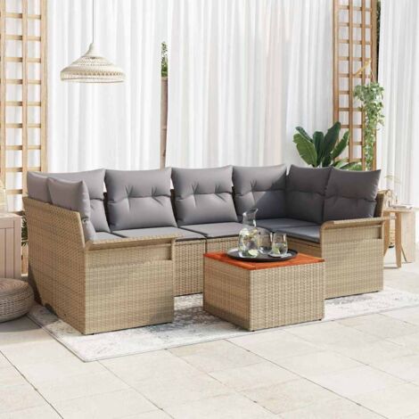 Garten-Sofa-Set 7 pcs Beige Poly Rattan vidaXL
