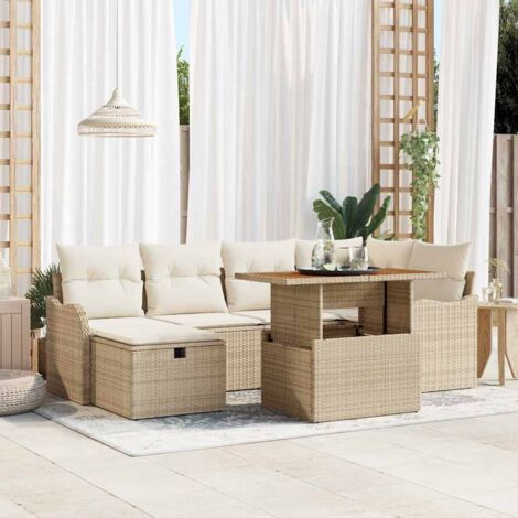 Garten-Sofa-Set 7 pcs Beige Poly-Rattan vidaXL