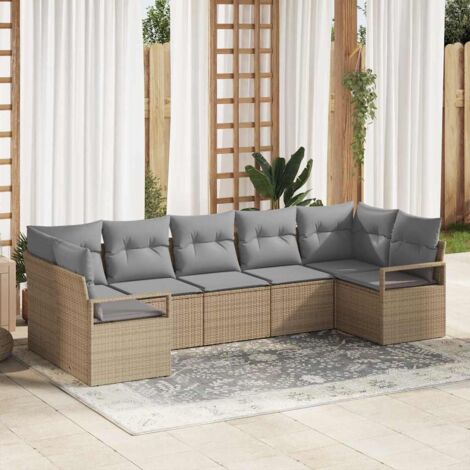 Garten-Sofa-Set 7 pcs Beige Poly Rattan vidaXL