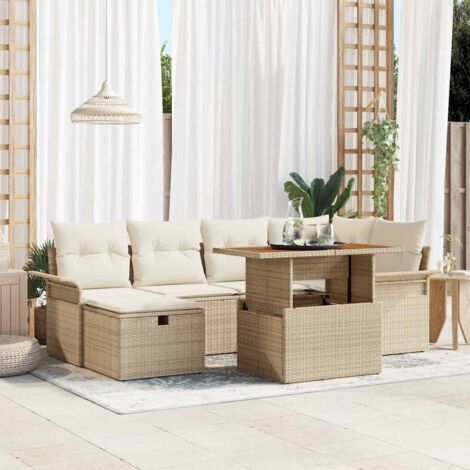 Garten-Sofa-Set 7 pcs Beige Poly-Rattan vidaXL