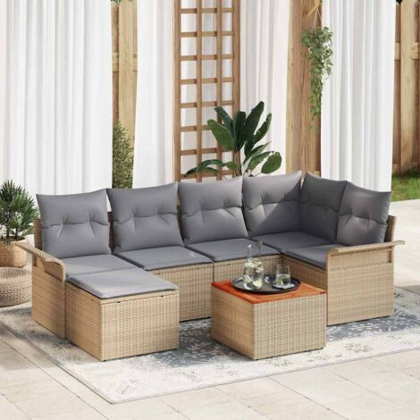 Garten-Sofa-Set 7 pcs Beige Poly Rattan vidaXL