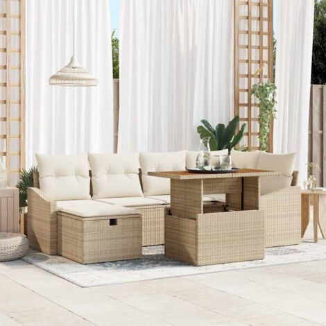 Garten-Sofa-Set 7 pcs Beige Poly-Rattan vidaXL