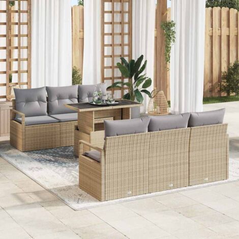 Garten-Sofa-Set 7 pcs Beige und Hellgrau 100 x 55 x 73 cm vidaXL