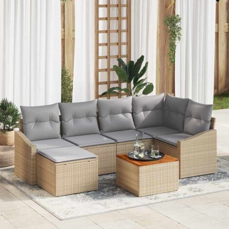 Garten-Sofa-Set 7 pcs Beige und Hellgrau vidaXL