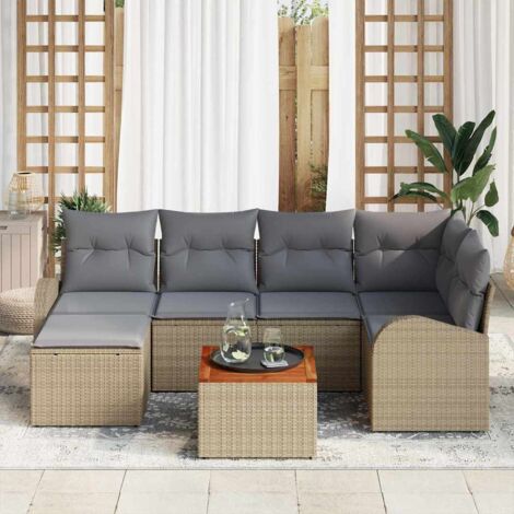 Garten-Sofa-Set 7 pcs Beige und Hellgrau vidaXL