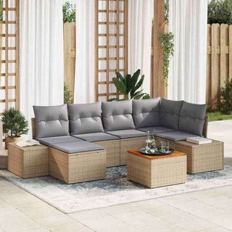 Garten-Sofa-Set 7 pcs Beige und Hellgrau vidaXL