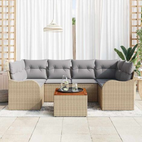 Garten-Sofa-Set 7 pcs Beige und Hellgrau vidaXL