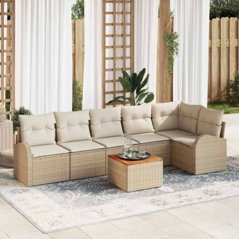 Garten-Sofa-Set 7 pcs Beige und Weiß vidaXL