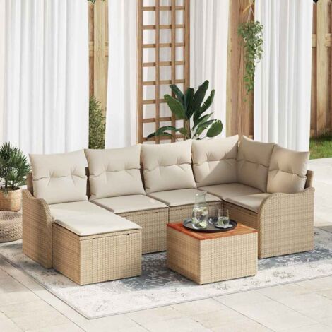 Garten-Sofa-Set 7 pcs Beige und Weiß vidaXL