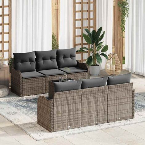 Garten-Sofa-Set 7 pcs Grau Poly-Rattan und Stahl und Glas vidaXL