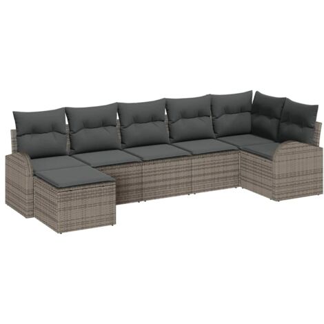 Garten-Sofa-Set 7 pcs Grau Poly Rattan vidaXL
