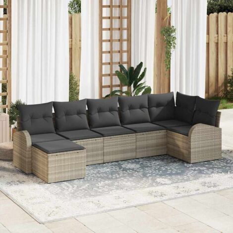 Garten-Sofa-Set 7 pcs Hellgrau Poly Rattan vidaXL