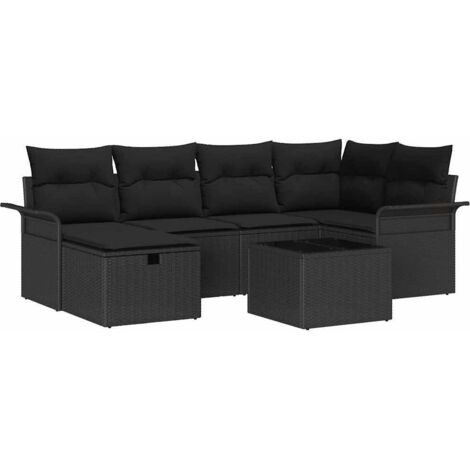 Garten-Sofa-Set 7 pcs Schwarz 242,5 x 132,5 x 85 cm Poly Rattan vidaXL