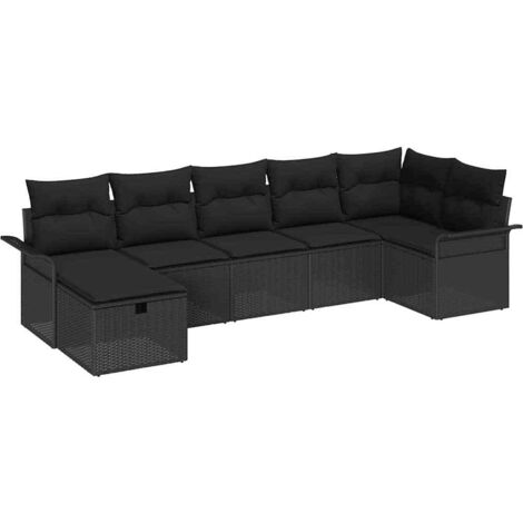 Garten-Sofa-Set 7 pcs Schwarz 297,5 x 132,5 x 85 cm Poly Rattan vidaXL