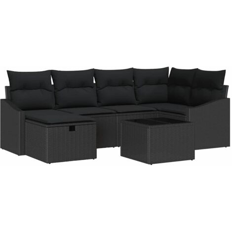 Garten-Sofa-Set 7 pcs Schwarz 55 x 62 x 69 cm Poly Rattan vidaXL