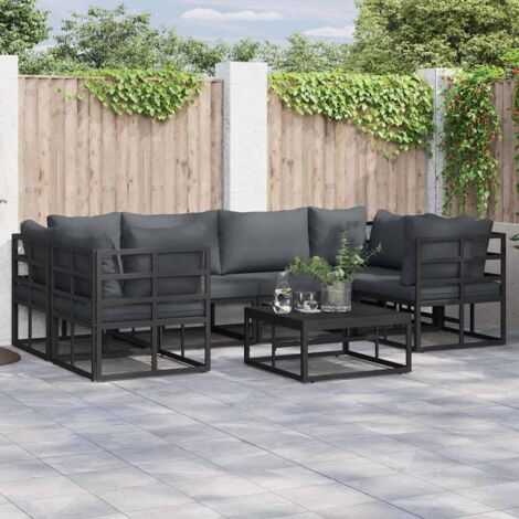 Garten-Sofa-Set 7 pcs Schwarz Aluminium vidaXL