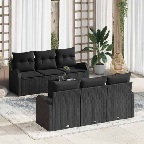 Garten-Sofa-Set 7 pcs Schwarz Poly-Rattan und Stahl und Glas vidaXL