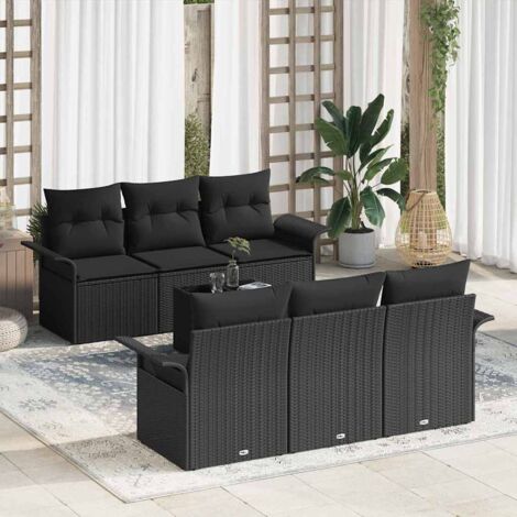 Garten-Sofa-Set 7 pcs Schwarz Poly-Rattan und Stahl und Glas vidaXL