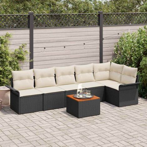 Garten-Sofa-Set 7 pcs Schwarz Poly Rattan vidaXL