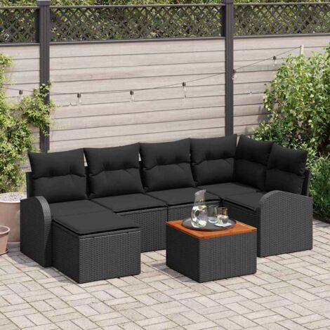 Garten-Sofa-Set 7 pcs Schwarz Poly Rattan vidaXL