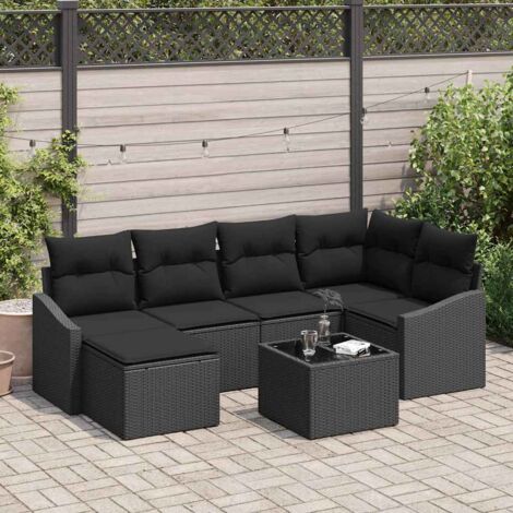 Garten-Sofa-Set 7 pcs Schwarz Poly Rattan vidaXL