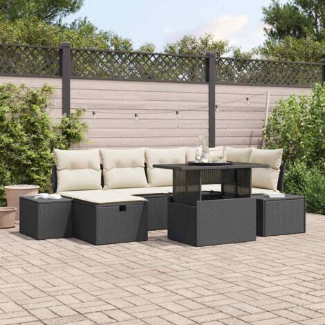 Garten-Sofa-Set 7 pcs Schwarz Poly-Rattan vidaXL