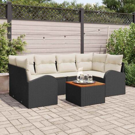Garten-Sofa-Set 7 pcs Schwarz Poly Rattan vidaXL