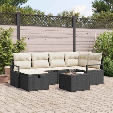 Garten-Sofa-Set 7 pcs Schwarz und Creme 232 x 122 x 85 cm vidaXL