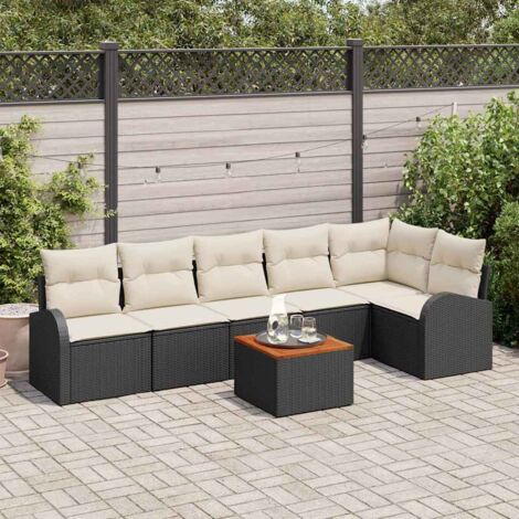 Garten-Sofa-Set 7 pcs Schwarz und Weiß vidaXL