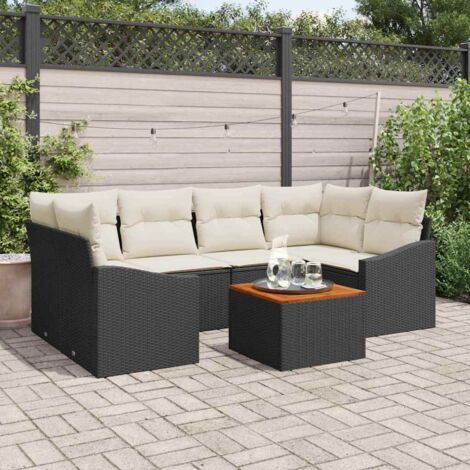 Garten-Sofa-Set 7 pcs Schwarz und Weiß vidaXL