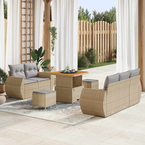 Garten-Sofa-Set 8 pcs Beige Poly-Rattan vidaXL