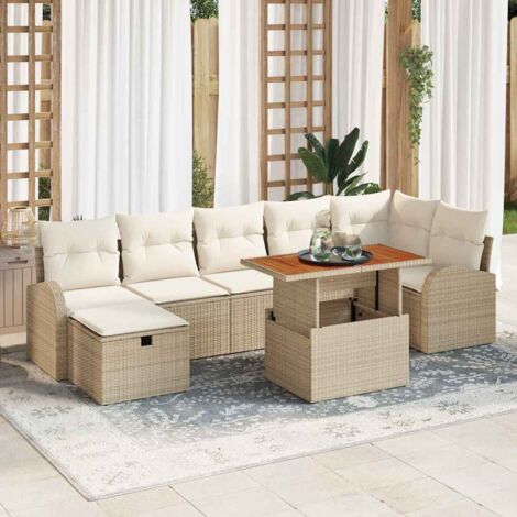 Garten-Sofa-Set 8 pcs Beige Poly-Rattan vidaXL