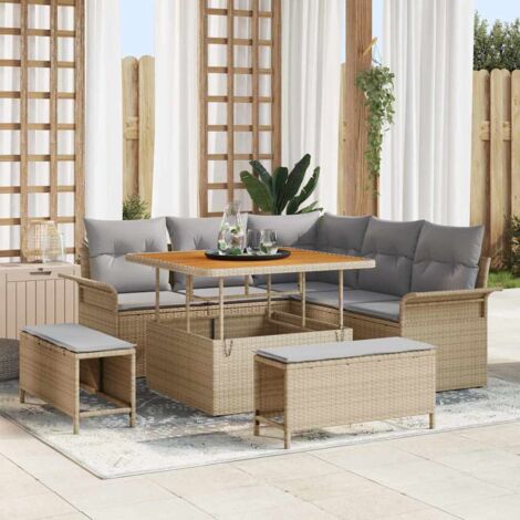Garten-Sofa-Set 8 pcs Beige Poly-Rattan vidaXL