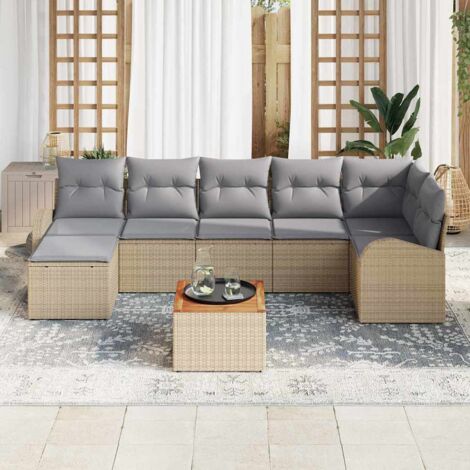 Garten-Sofa-Set 8 pcs Beige Poly Rattan vidaXL