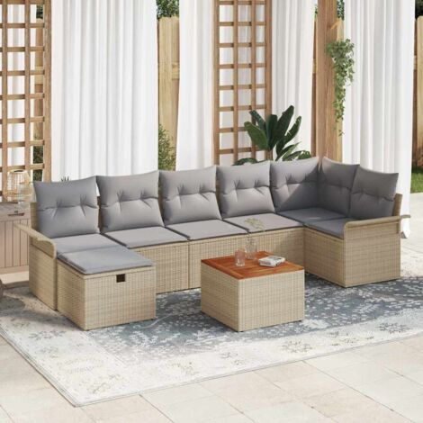 Garten-Sofa-Set 8 pcs Beige Poly-Rattan vidaXL