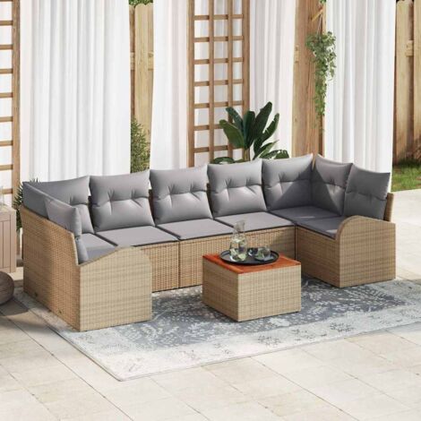 Garten-Sofa-Set 8 pcs Beige Poly Rattan vidaXL