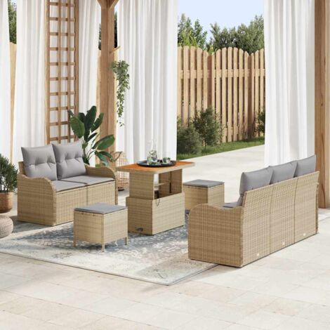 Garten-Sofa-Set 8 pcs Beige Poly-Rattan vidaXL