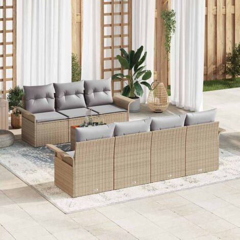 Garten-Sofa-Set 8 pcs Beige Poly Rattan vidaXL