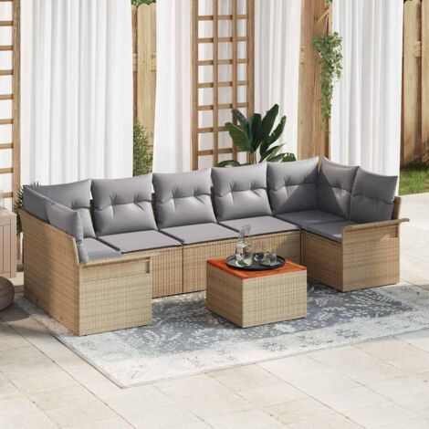 Garten-Sofa-Set 8 pcs Beige Poly Rattan vidaXL
