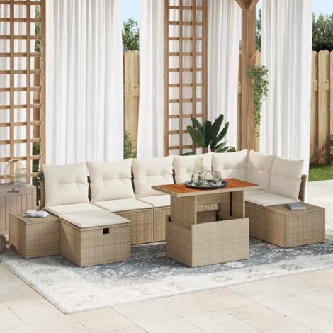 Garten-Sofa-Set 8 pcs Beige Poly-Rattan vidaXL