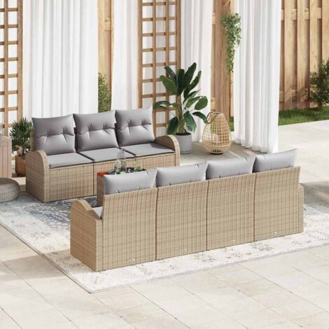 Garten-Sofa-Set 8 pcs Beige Poly Rattan vidaXL