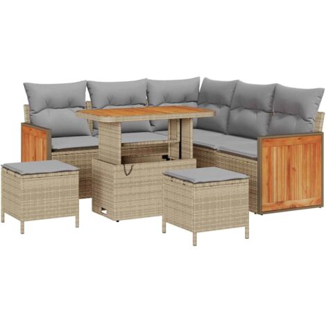 Garten-Sofa-Set 8 pcs Beige Poly-Rattan vidaXL