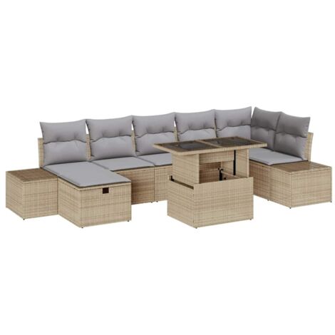 Garten-Sofa-Set 8 pcs Beige Poly-Rattan vidaXL