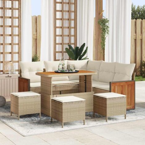 Garten-Sofa-Set 8 pcs Beige und Creme Poly-Rattan vidaXL