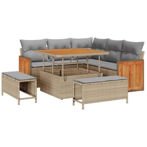 Garten-Sofa-Set 8 pcs Beige und Hellgrau Poly-Rattan vidaXL