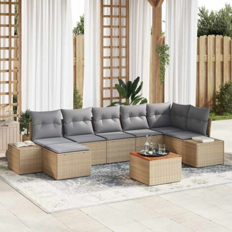 Garten-Sofa-Set 8 pcs Beige und Hellgrau vidaXL