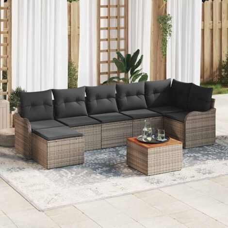 Garten-Sofa-Set 8 pcs Grau Poly Rattan vidaXL
