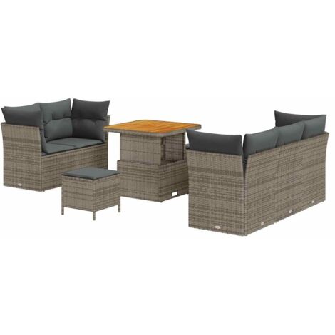 Garten-Sofa-Set 8 pcs Grau Poly-Rattan vidaXL