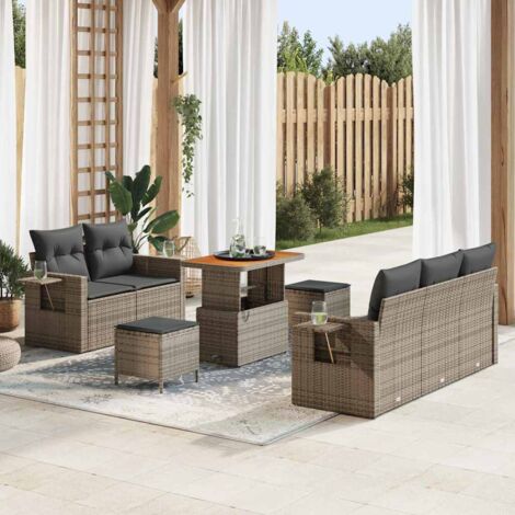 Garten-Sofa-Set 8 pcs Grau Poly-Rattan vidaXL