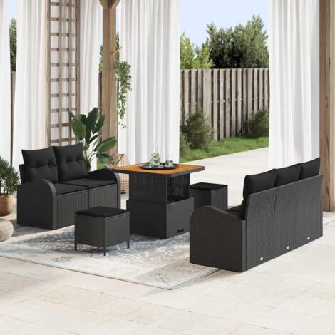 Garten-Sofa-Set 8 pcs Schwarz Poly-Rattan vidaXL